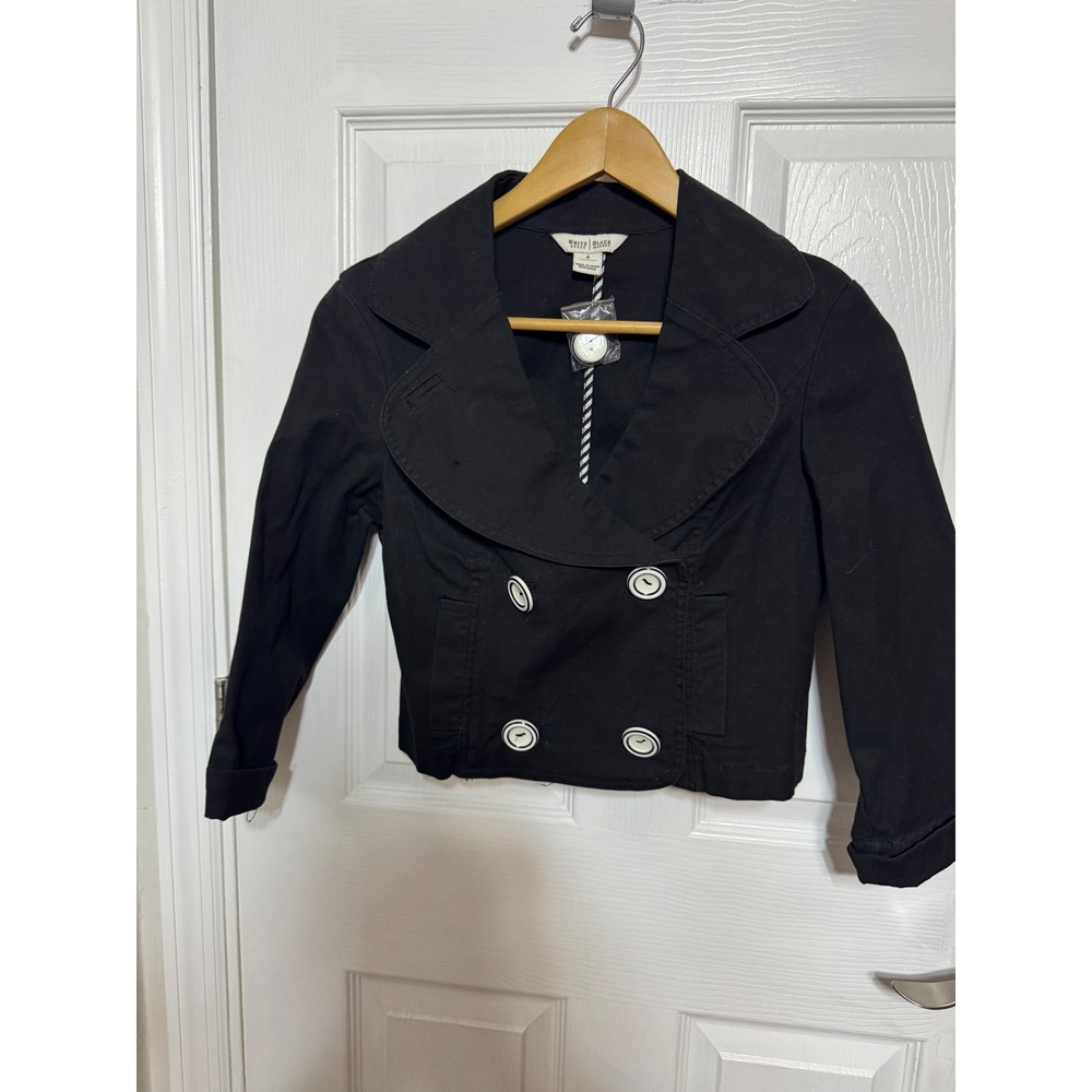 White House Black Market Cropped Double Breasted Jacket Black White Button S 4